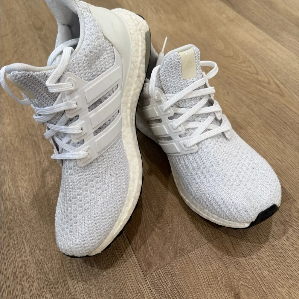 adidas White Knit Ultra Boost with Lace-Up Support - Picture 1 of 3